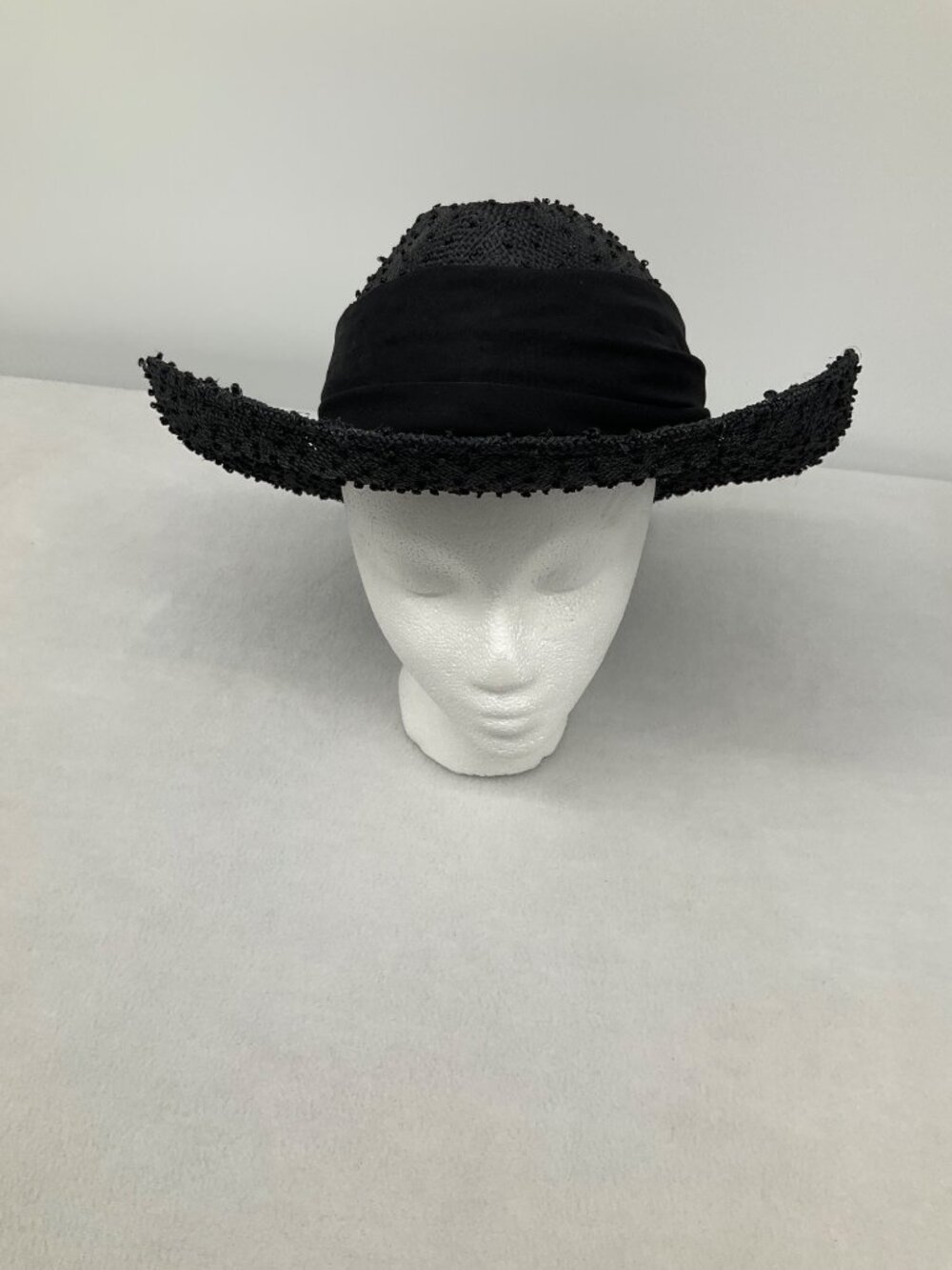 David Cohen Vintage Black textured Sun Hat with Bow - Picture 7 of 10